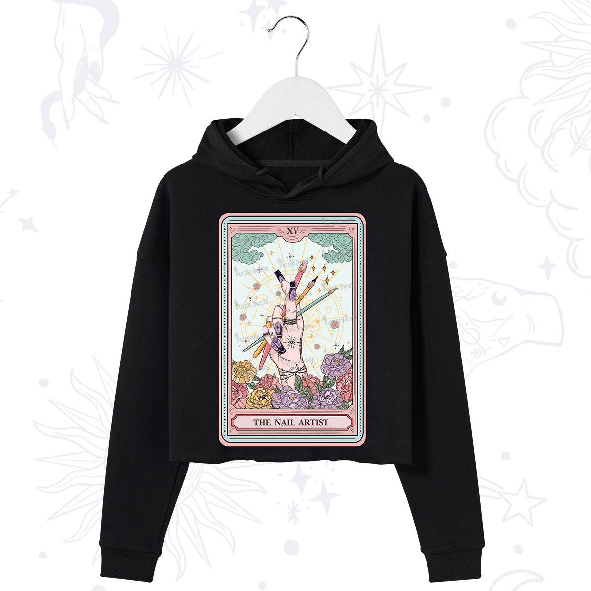 Purplehecate The Enchanted Nail Artist Tarot Card Crop Hoodie