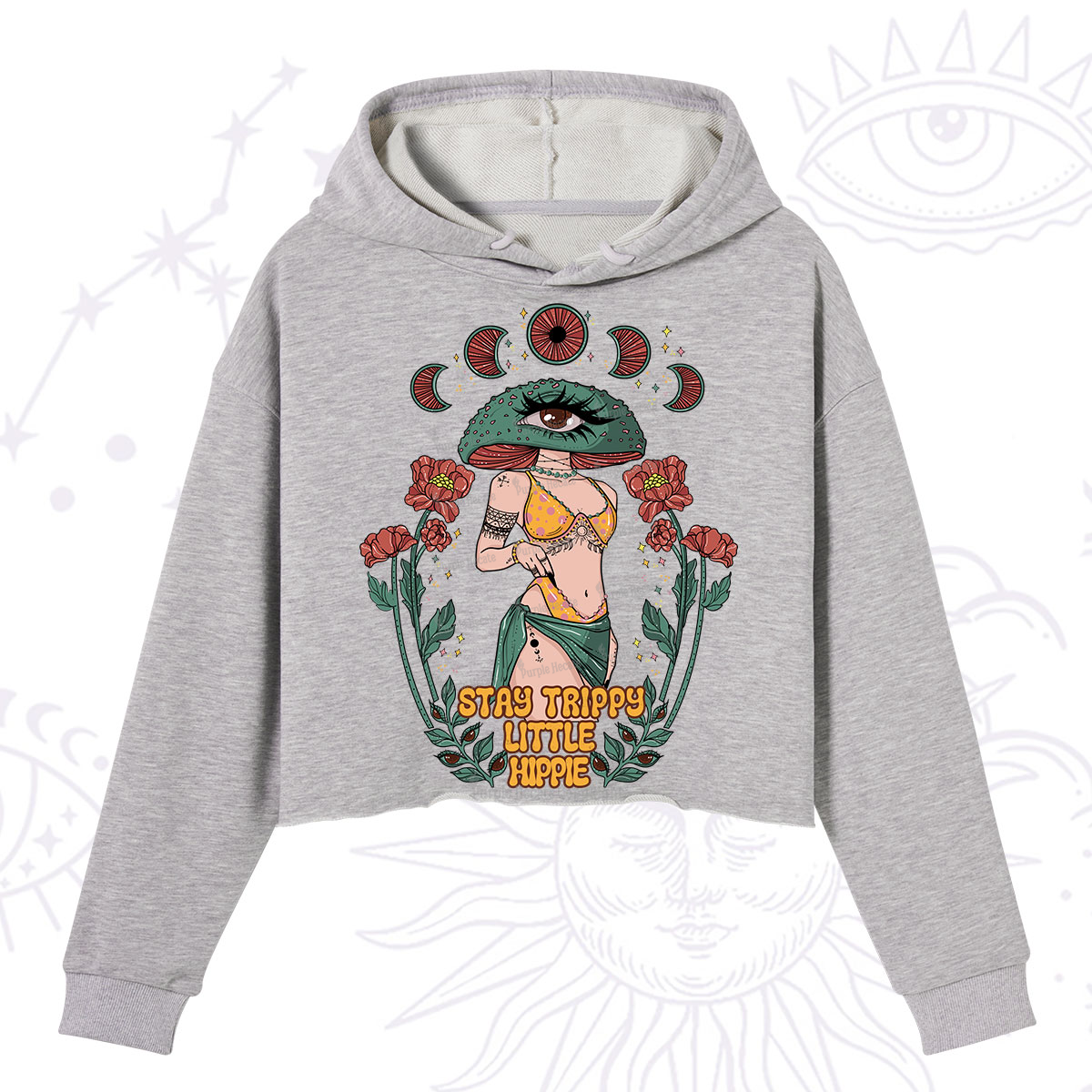 Purplehecate Stay Trippy Little Hippie Crop Hoodie