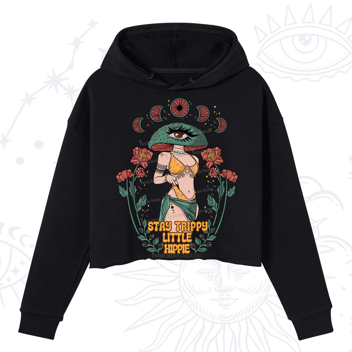 Purplehecate Stay Trippy Little Hippie Crop Hoodie