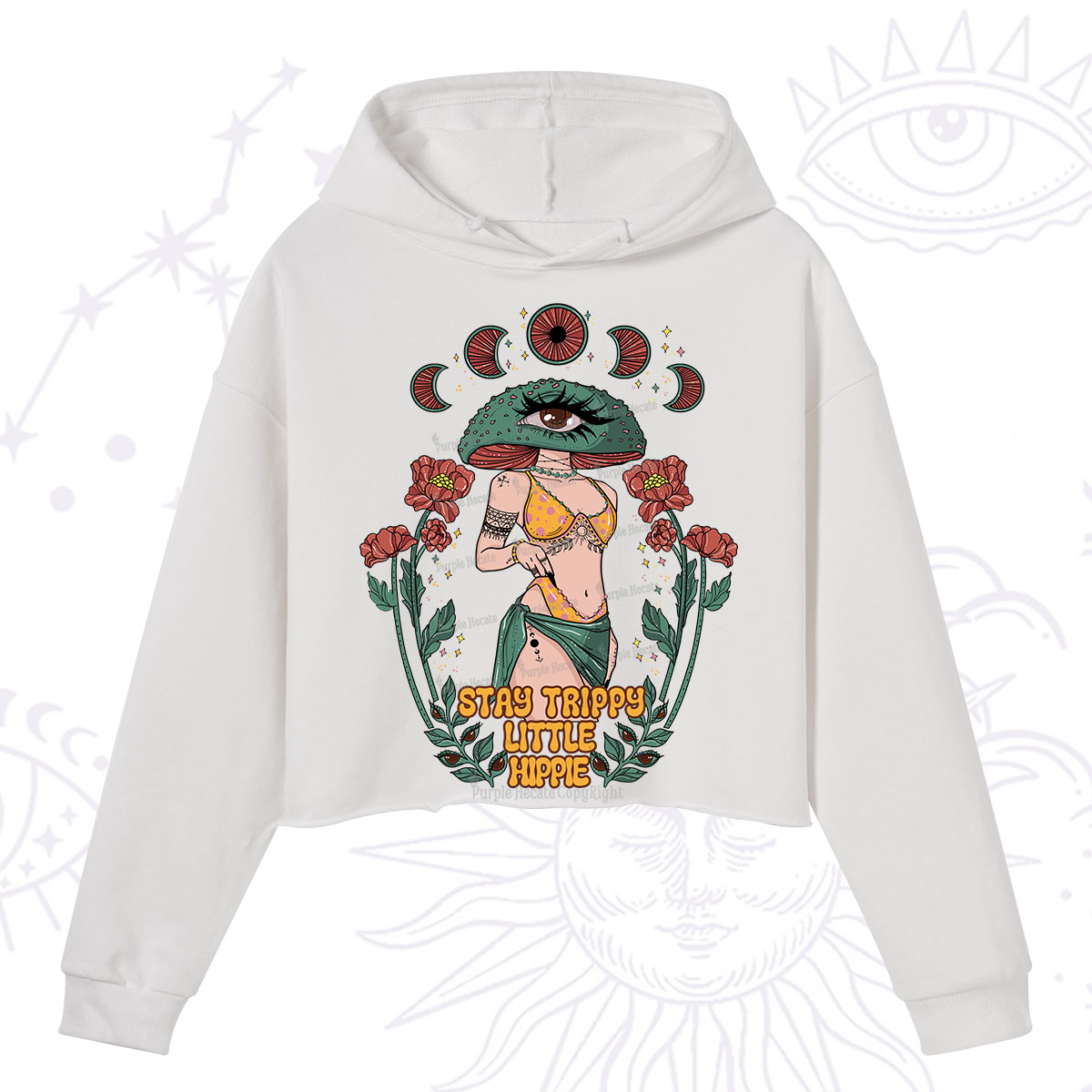 Purplehecate Stay Trippy Little Hippie Crop Hoodie
