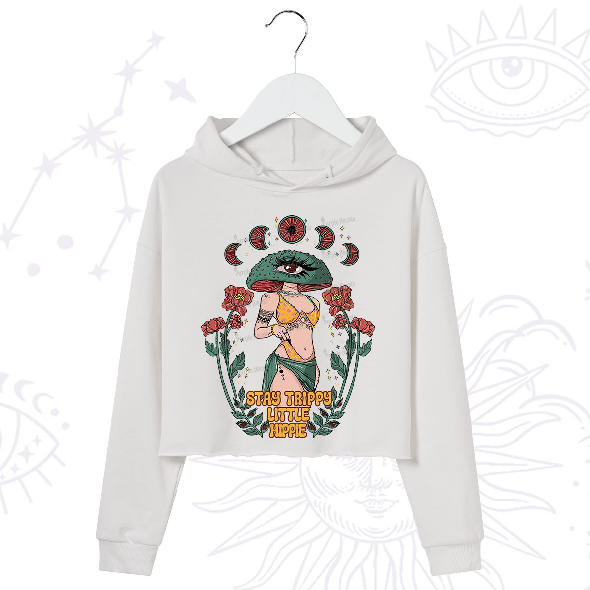 Purplehecate Stay Trippy Little Hippie Crop Hoodie