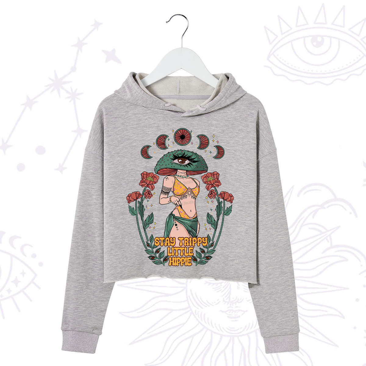 Purplehecate Stay Trippy Little Hippie Crop Hoodie
