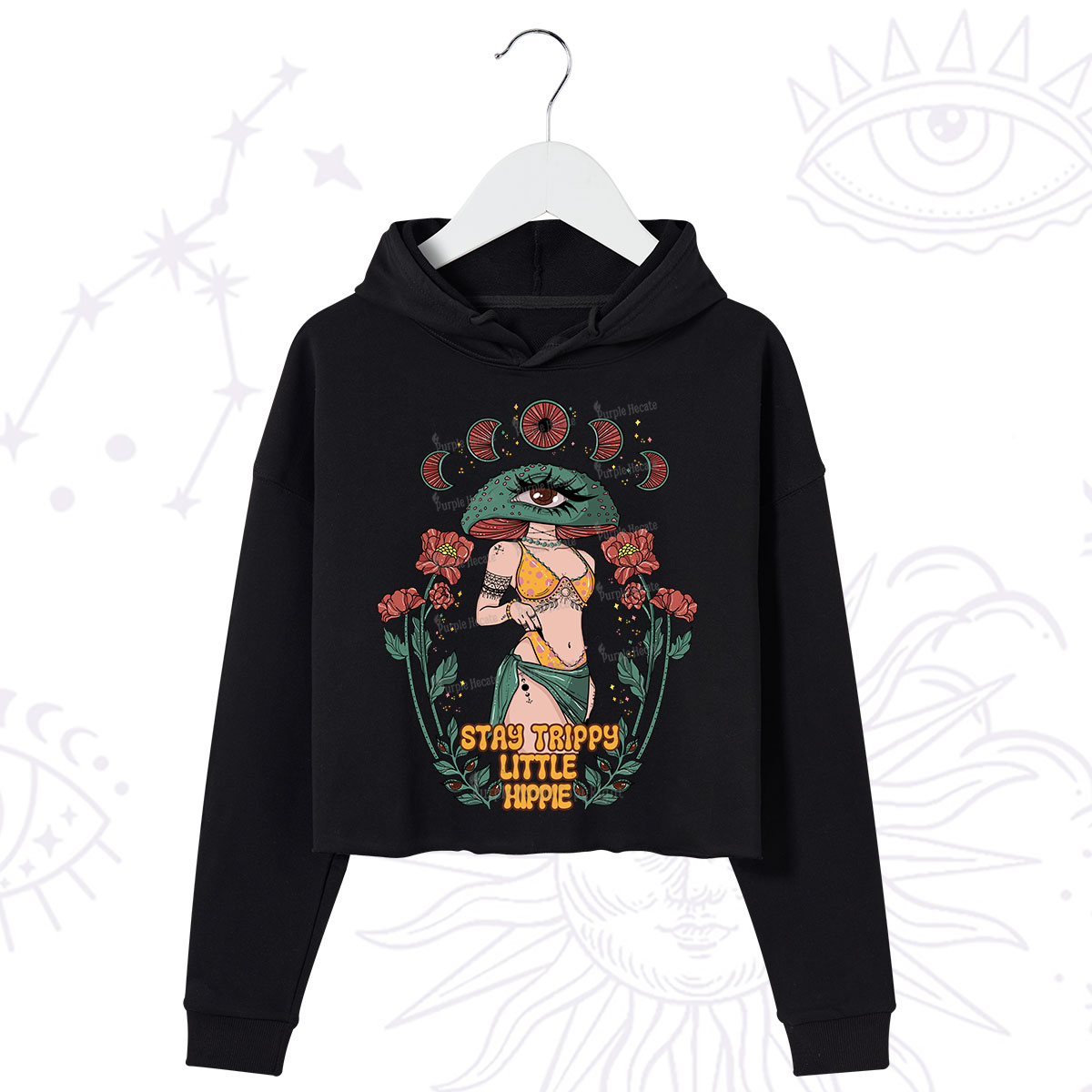 Purplehecate Stay Trippy Little Hippie Crop Hoodie