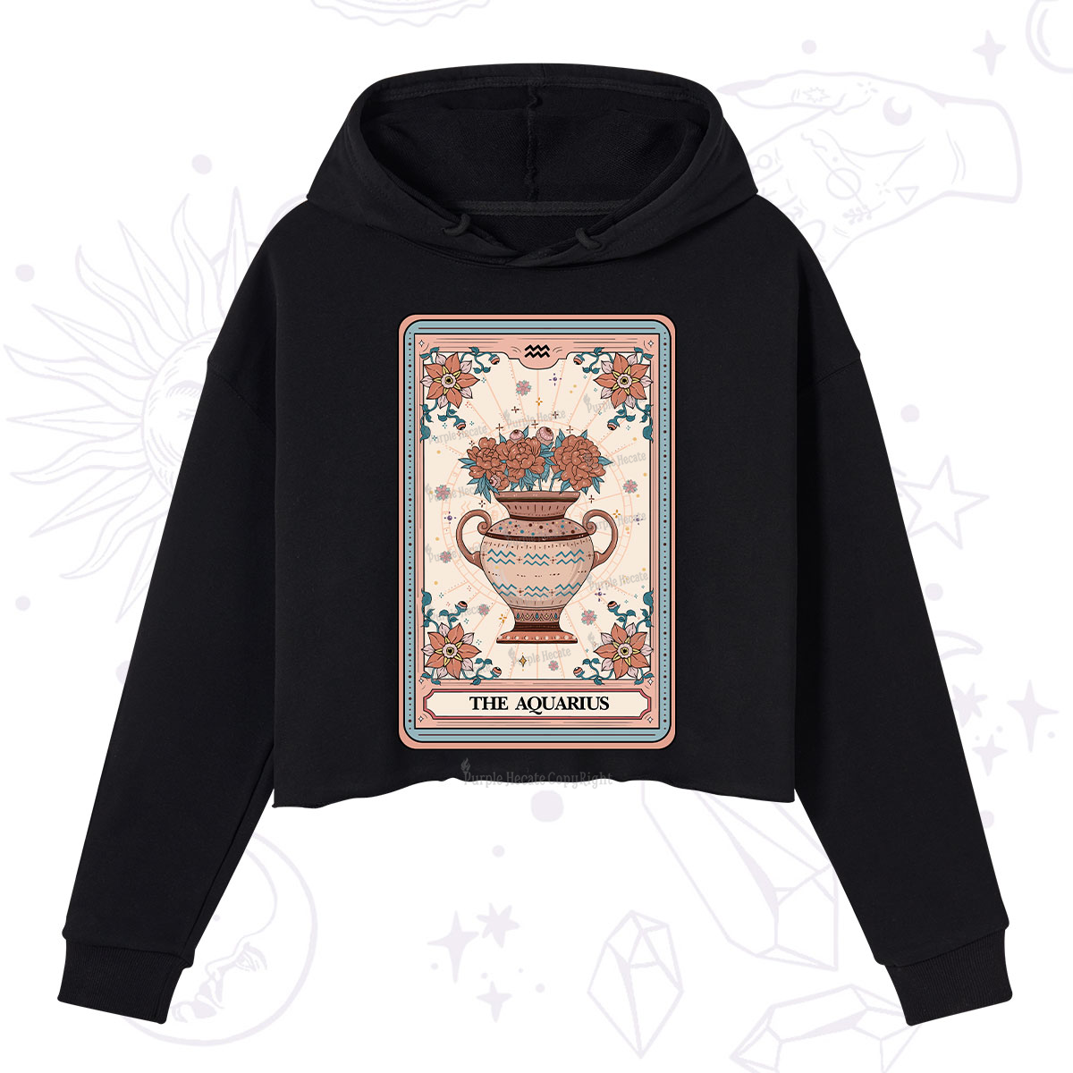 Purplehecate The Aquarius Tarot Card Crop Hoodie