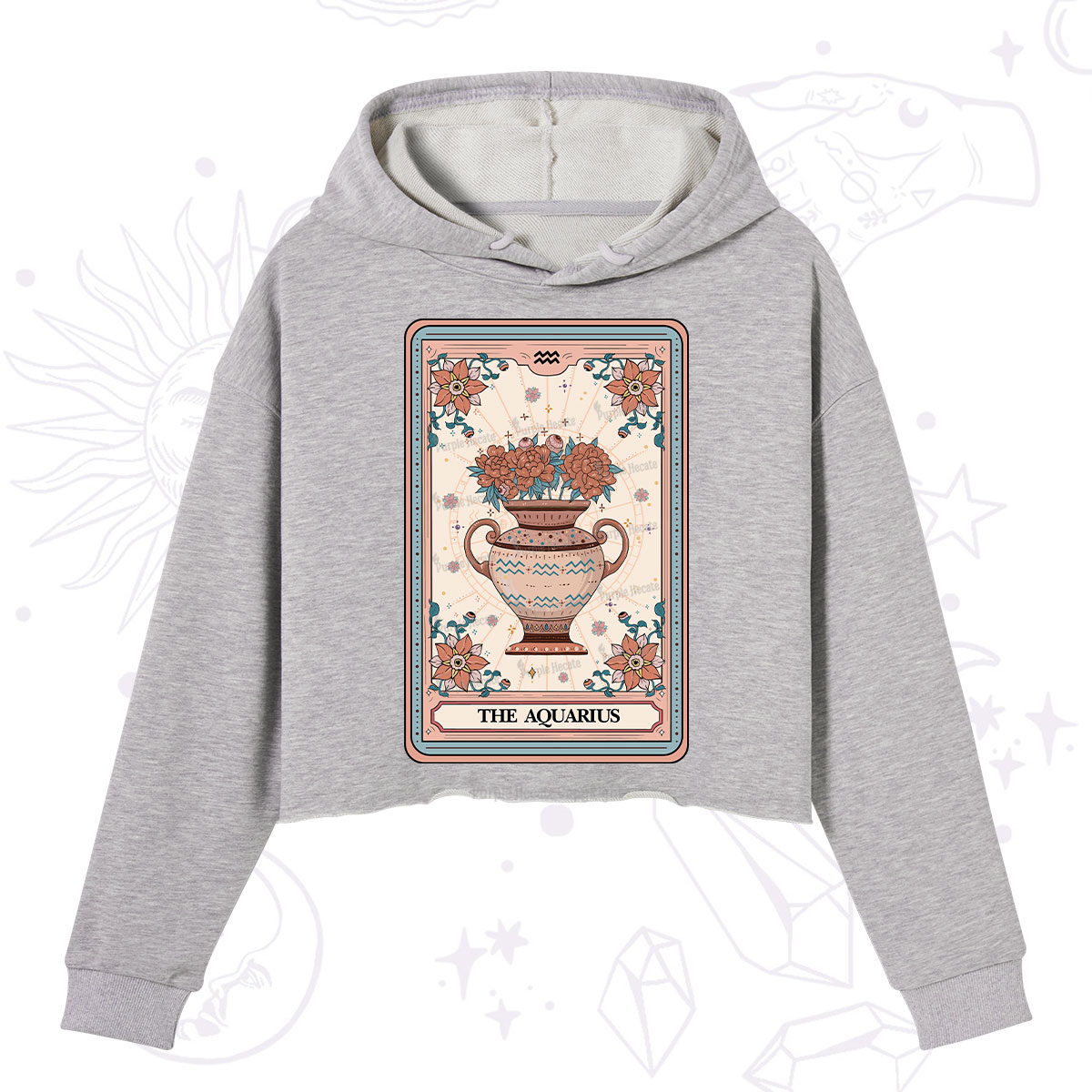 Purplehecate The Aquarius Tarot Card Crop Hoodie