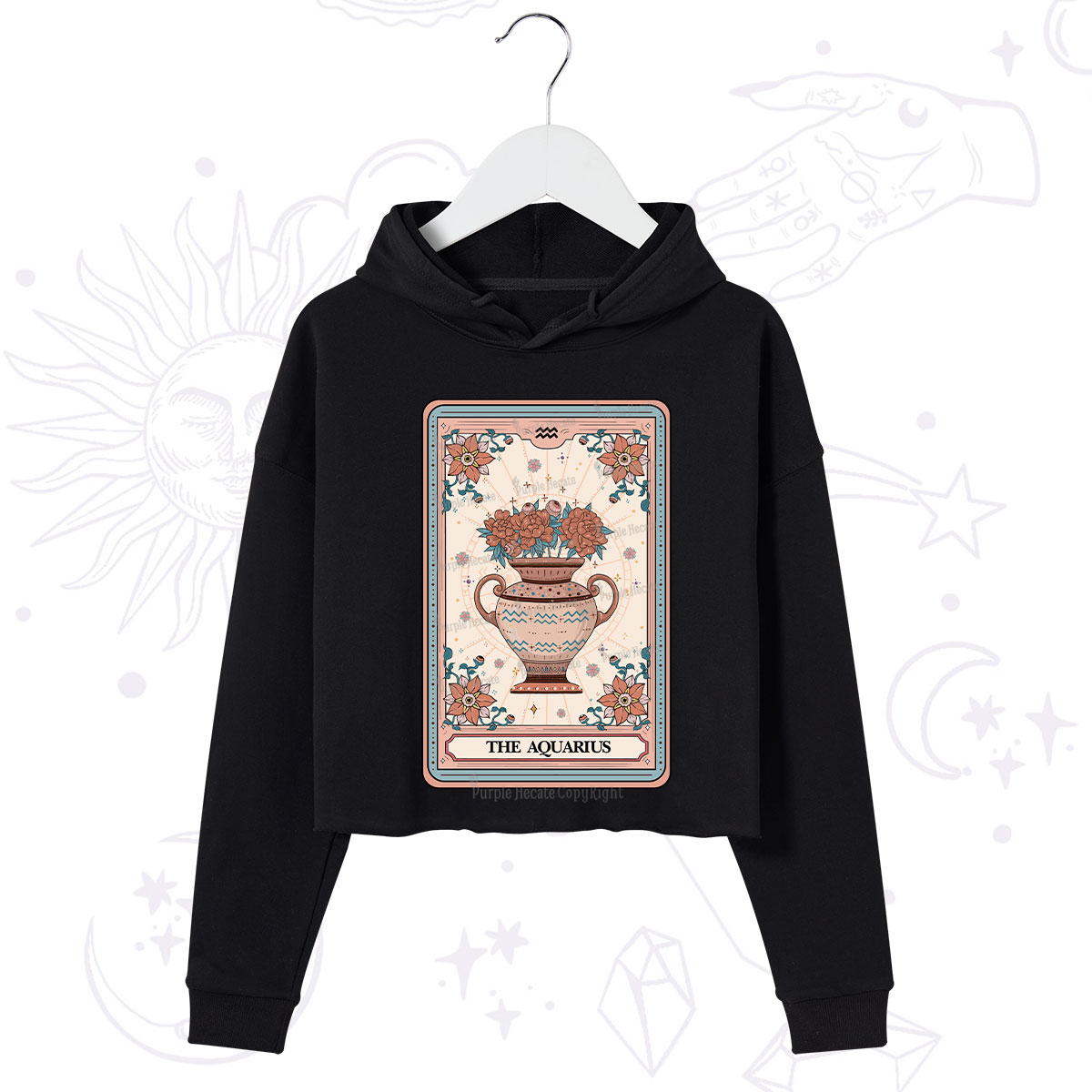 Purplehecate The Aquarius Tarot Card Crop Hoodie