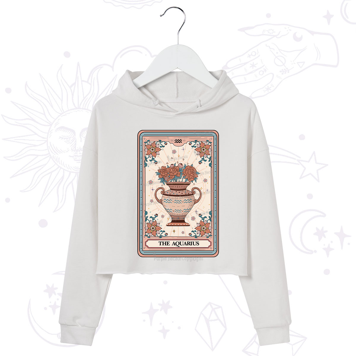 Purplehecate The Aquarius Tarot Card Crop Hoodie