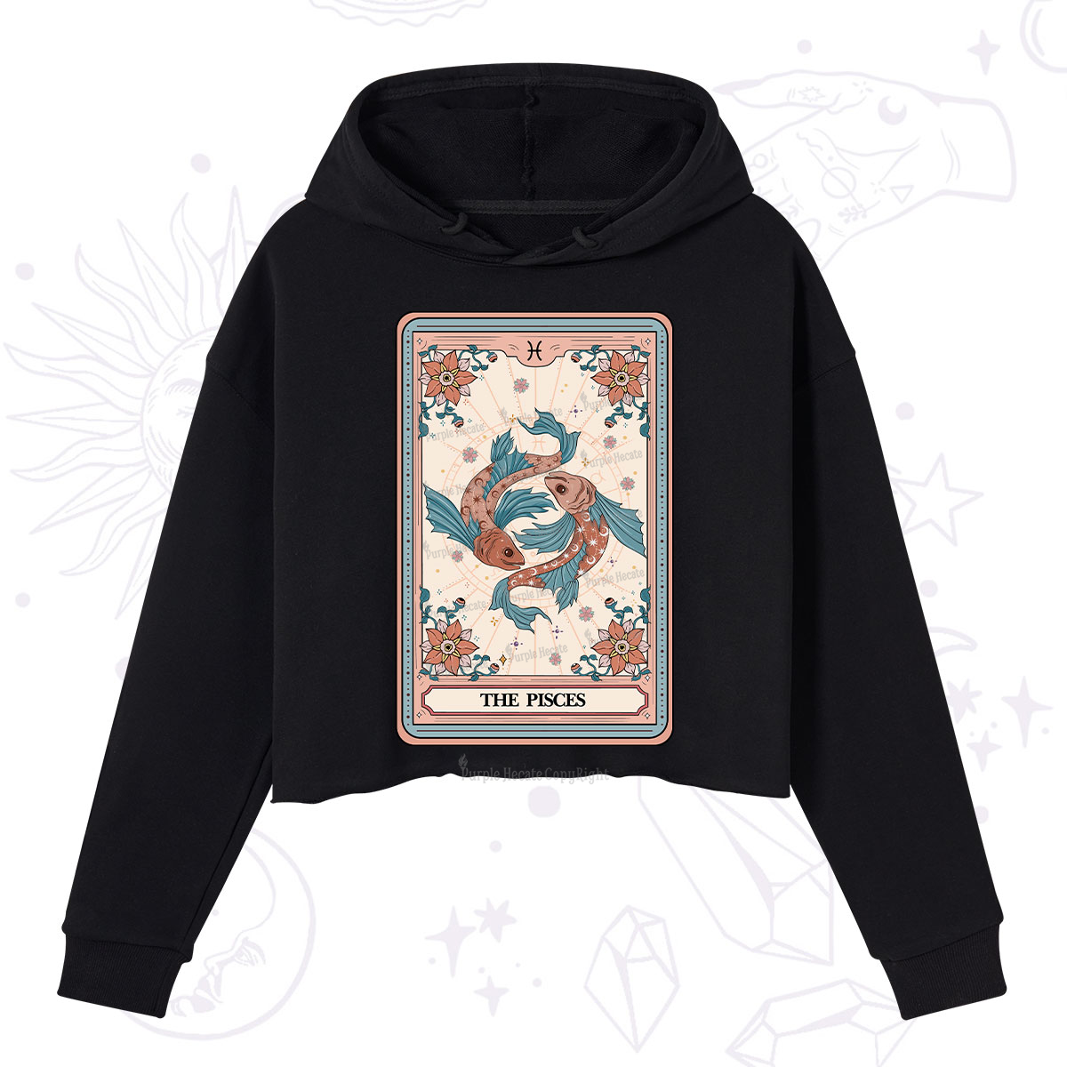 Purplehecate The Pisces Tarot Card Crop Hoodie