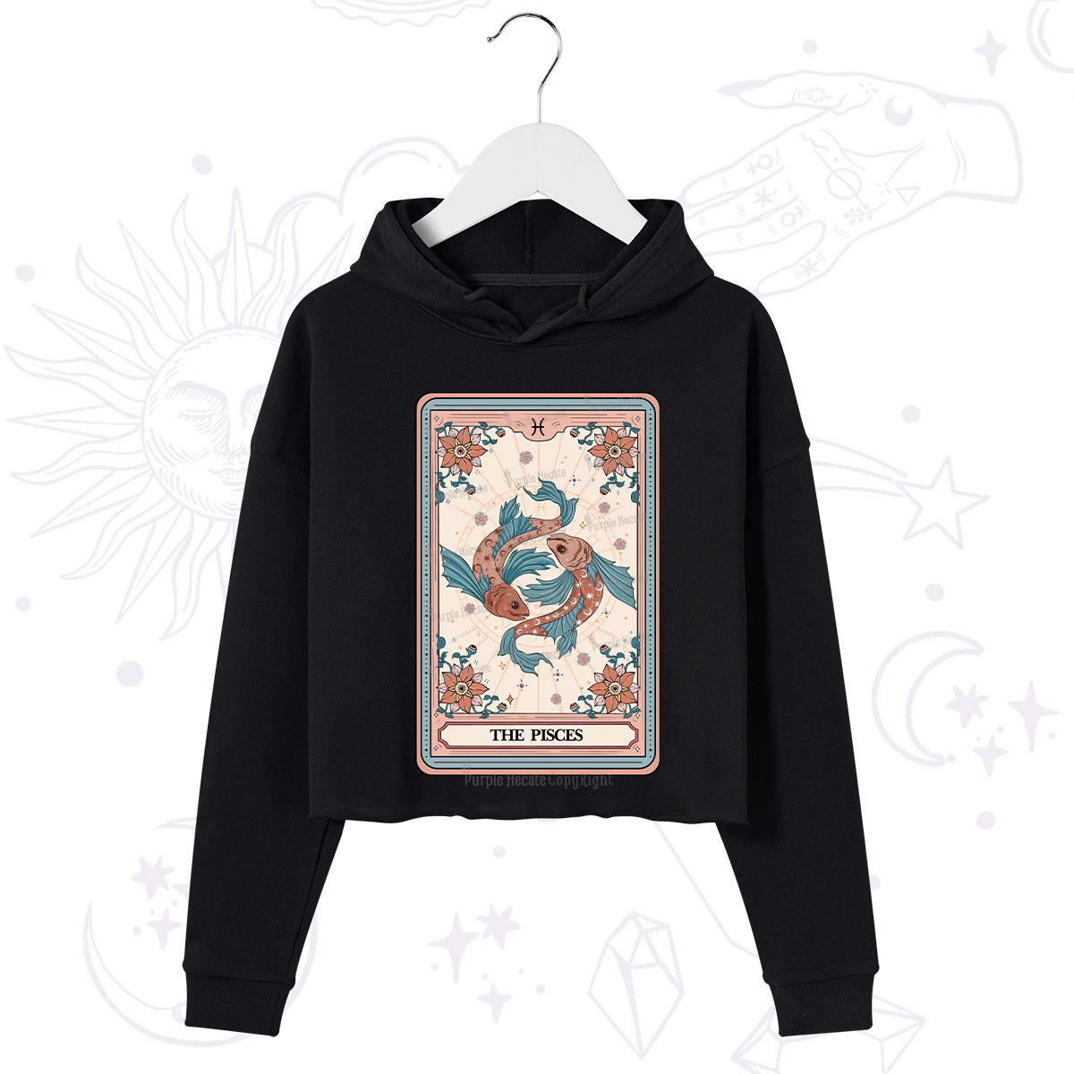 Purplehecate The Pisces Tarot Card Crop Hoodie