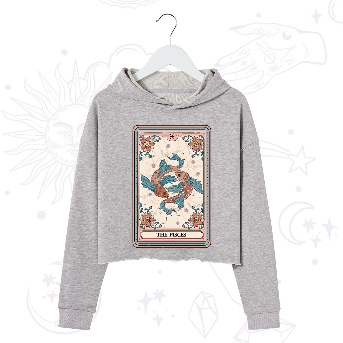 Purplehecate The Pisces Tarot Card Crop Hoodie
