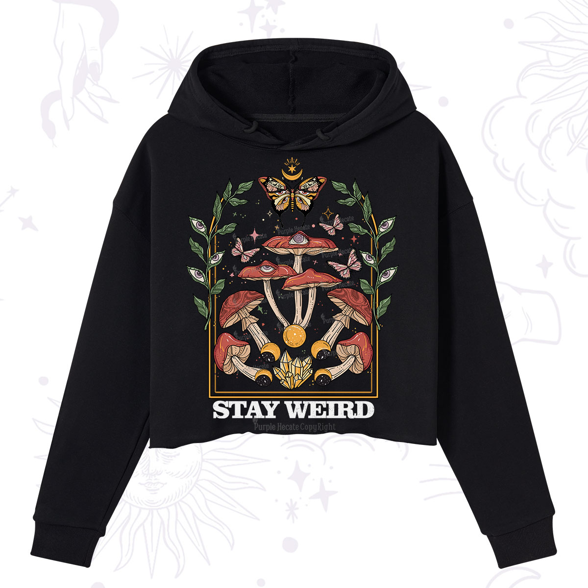 Purplehecate Stay Weird Crop Hoodie