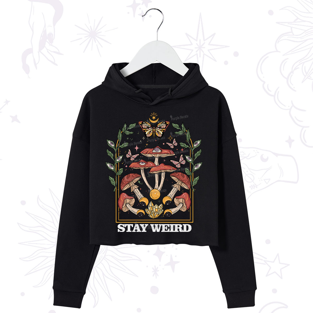 Purplehecate Stay Weird Crop Hoodie