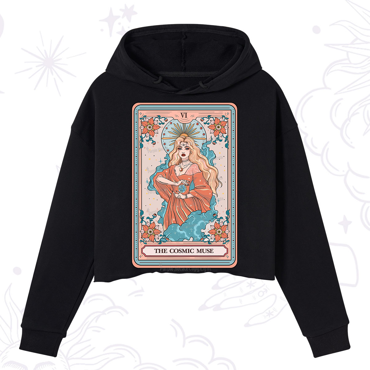 Purplehecate The Cosmic Muse Tarot Card Crop Hoodie