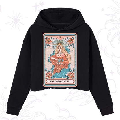Purplehecate The Cosmic Muse Tarot Card Crop Hoodie