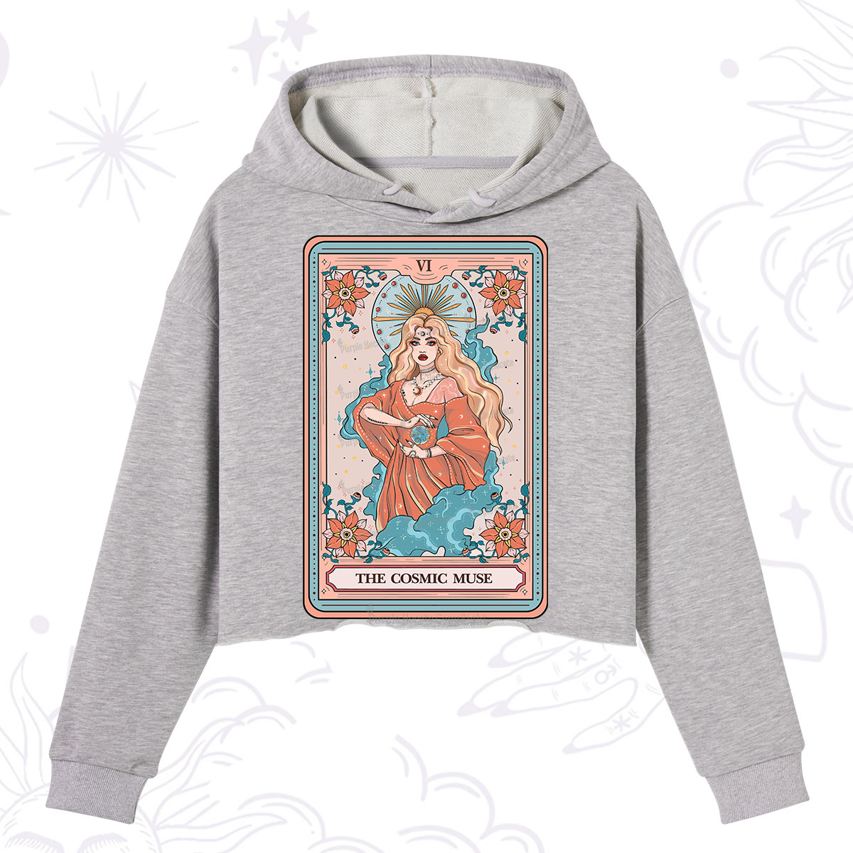 Purplehecate The Cosmic Muse Tarot Card Crop Hoodie