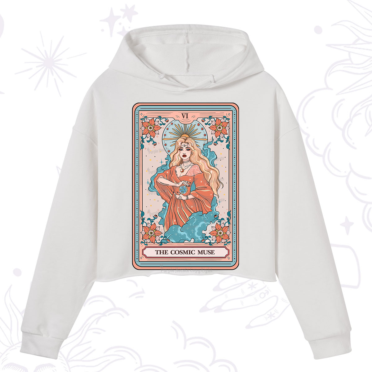 Purplehecate The Cosmic Muse Tarot Card Crop Hoodie