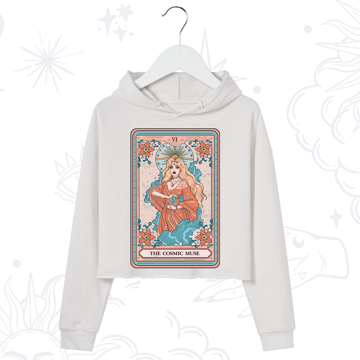 Purplehecate The Cosmic Muse Tarot Card Crop Hoodie