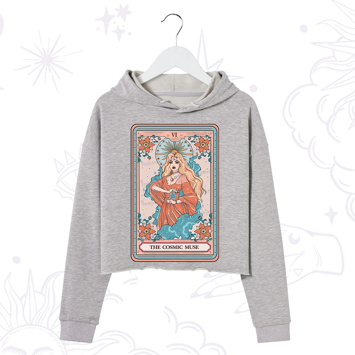 Purplehecate The Cosmic Muse Tarot Card Crop Hoodie
