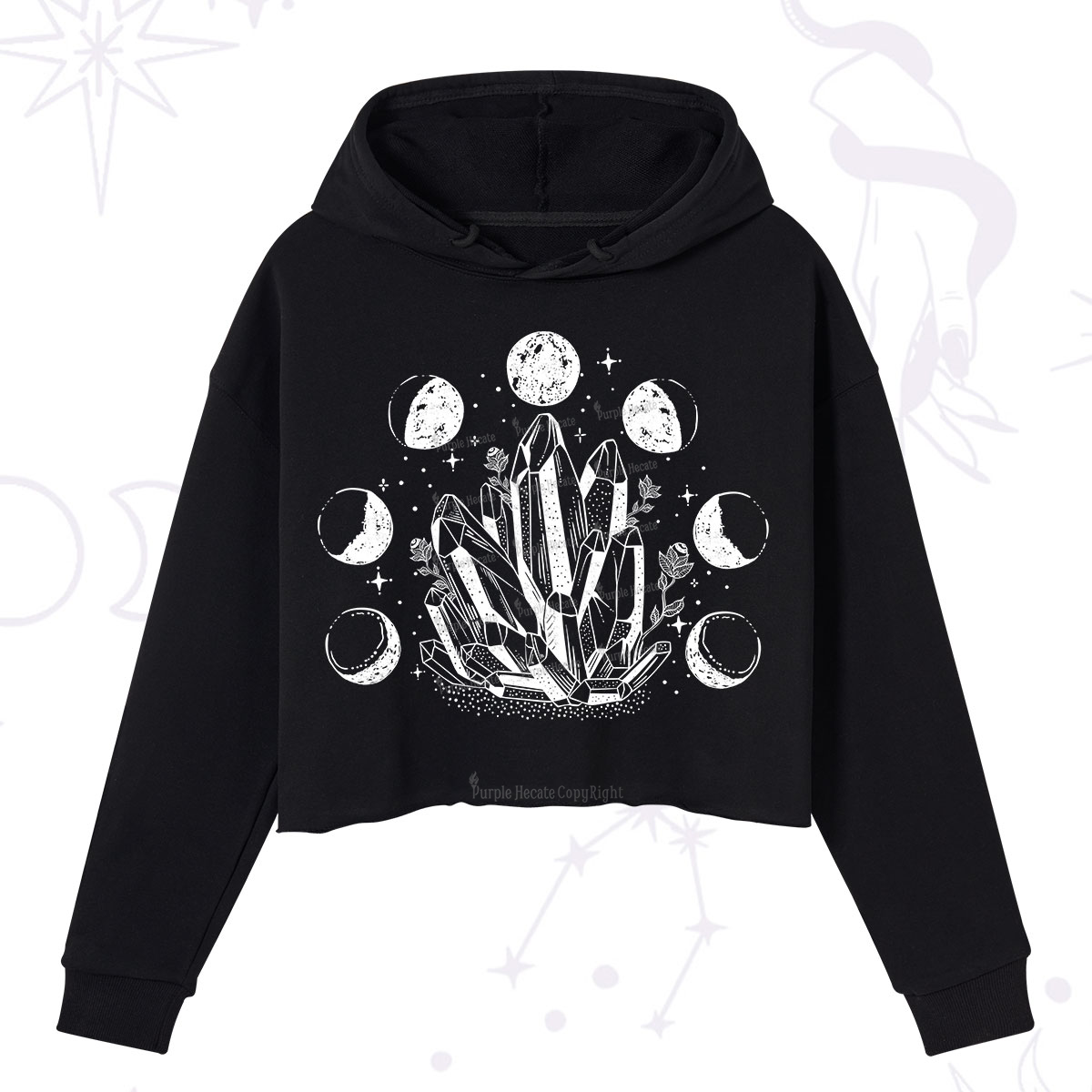 Purplehecate Crystals and Moon Phases Crop Hoodie