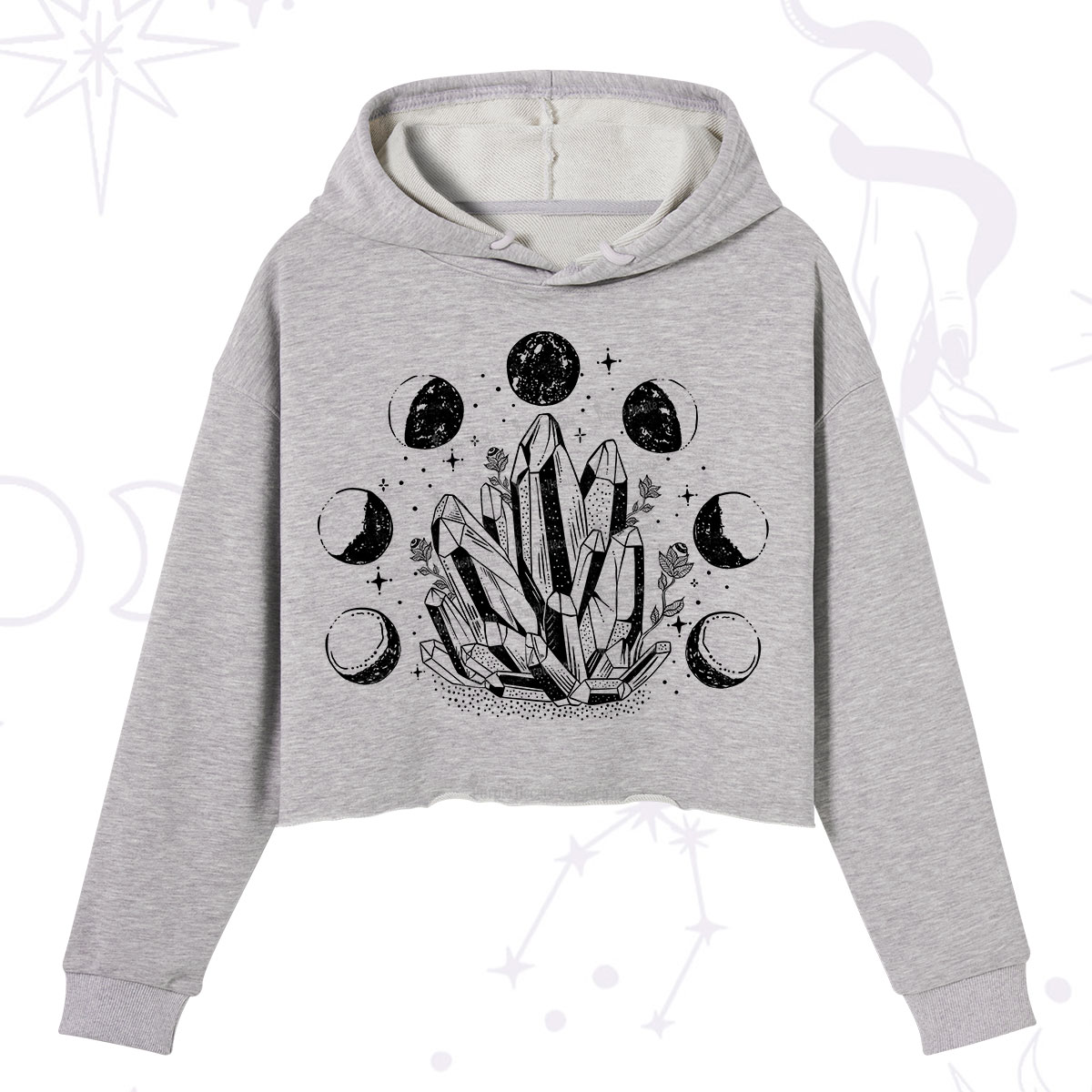 Purplehecate Crystals and Moon Phases Crop Hoodie