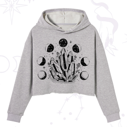 Purplehecate Crystals and Moon Phases Crop Hoodie