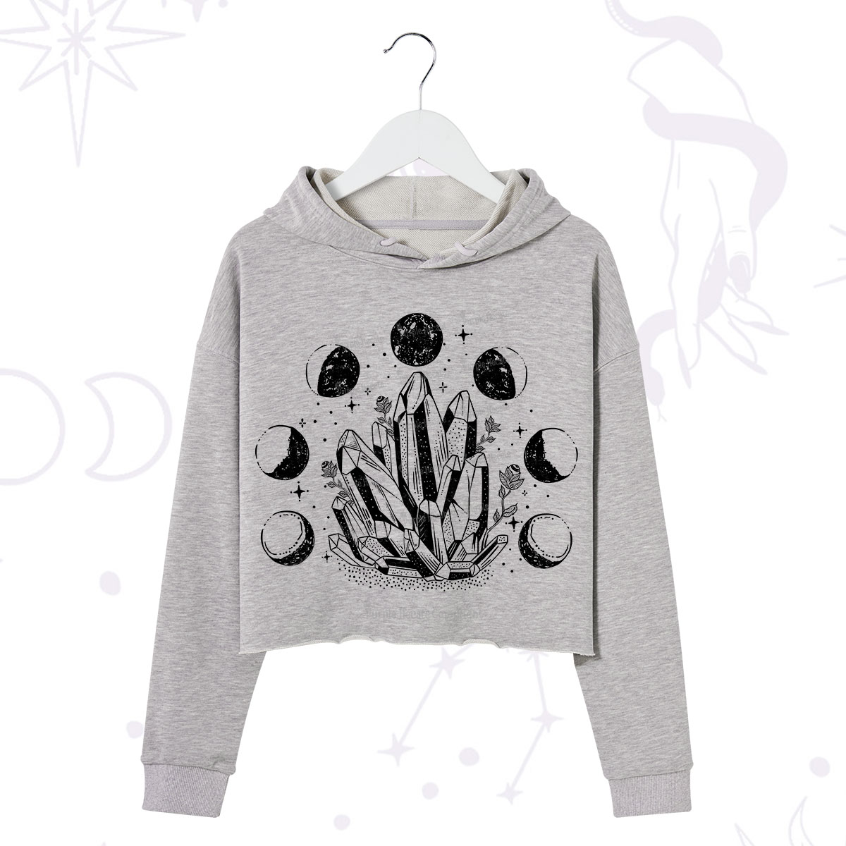 Purplehecate Crystals and Moon Phases Crop Hoodie