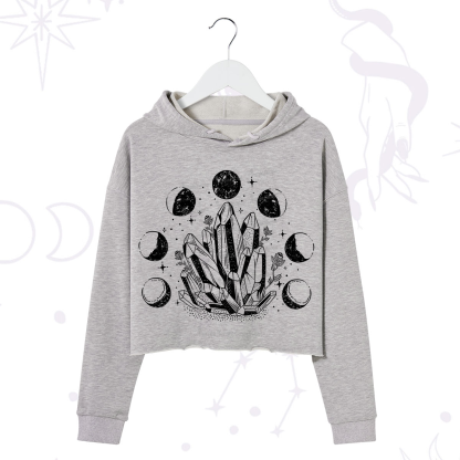 Purplehecate Crystals and Moon Phases Crop Hoodie