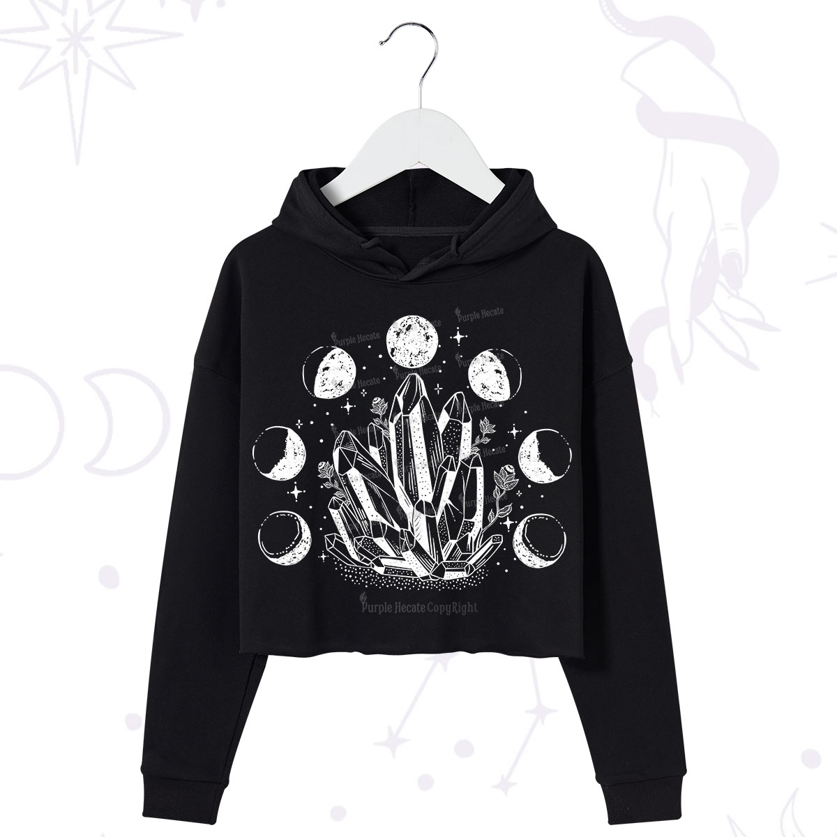 Purplehecate Crystals and Moon Phases Crop Hoodie