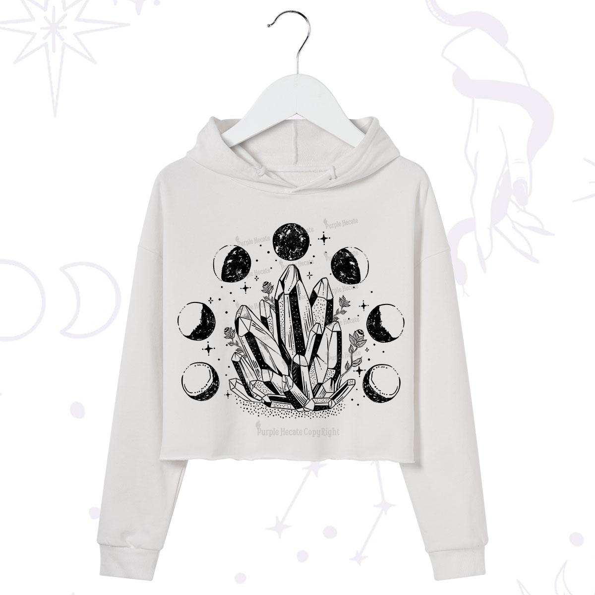 Purplehecate Crystals and Moon Phases Crop Hoodie