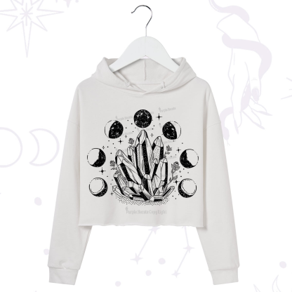 Purplehecate Crystals and Moon Phases Crop Hoodie