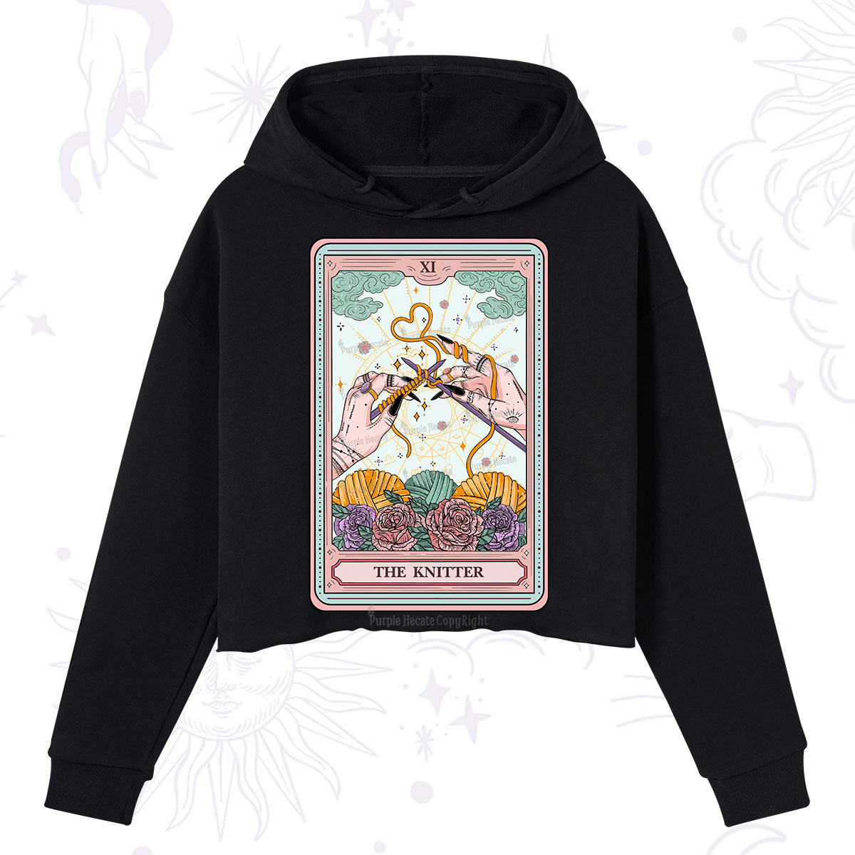 Purplehecate The Knitter Tarot Card Crop Hoodie