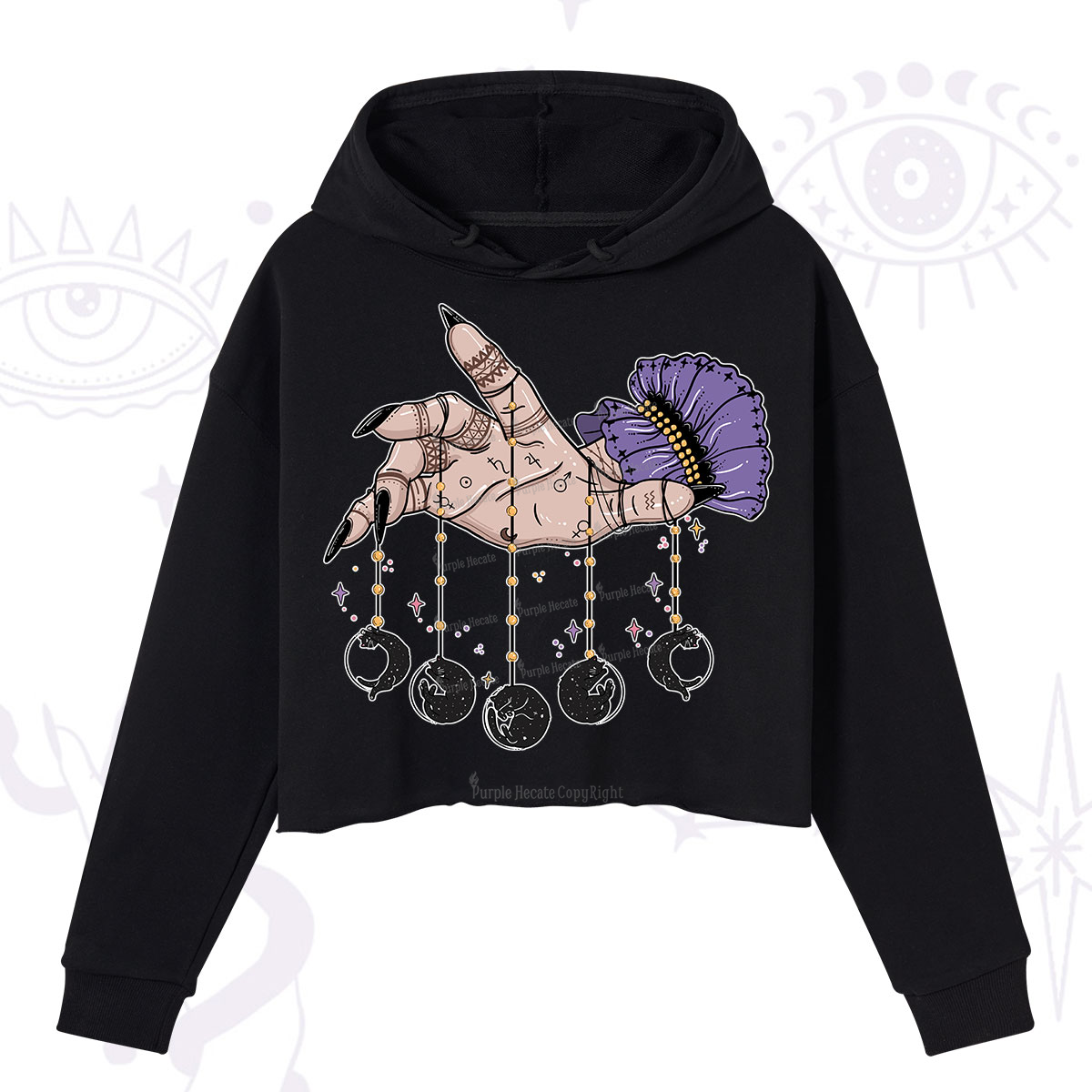 Purplehecate Feline Lunar Phases Crop Hoodie