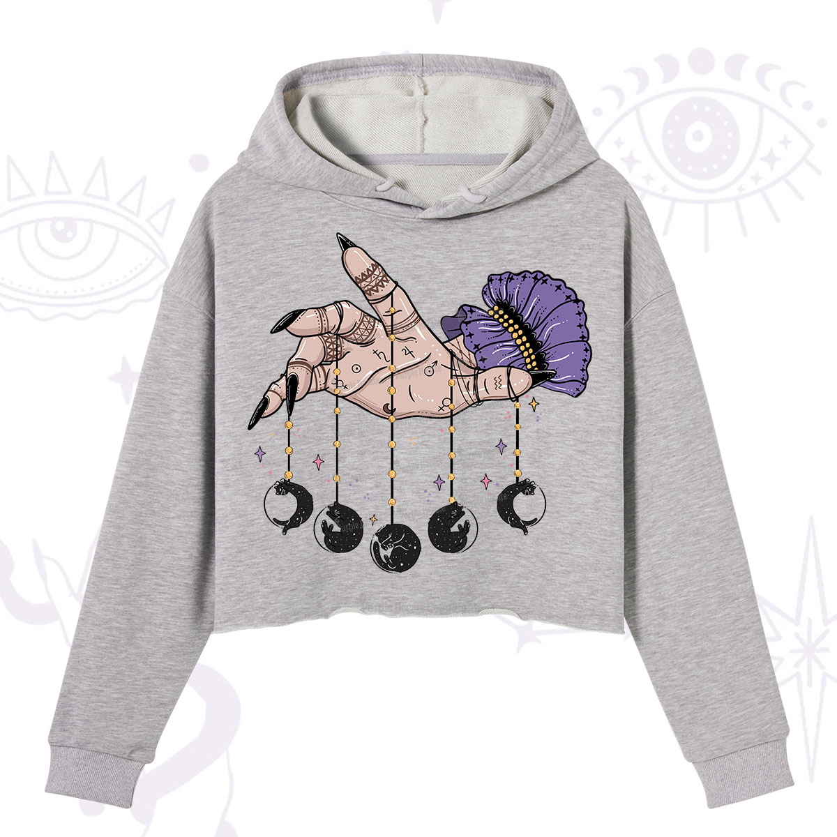 Purplehecate Feline Lunar Phases Crop Hoodie