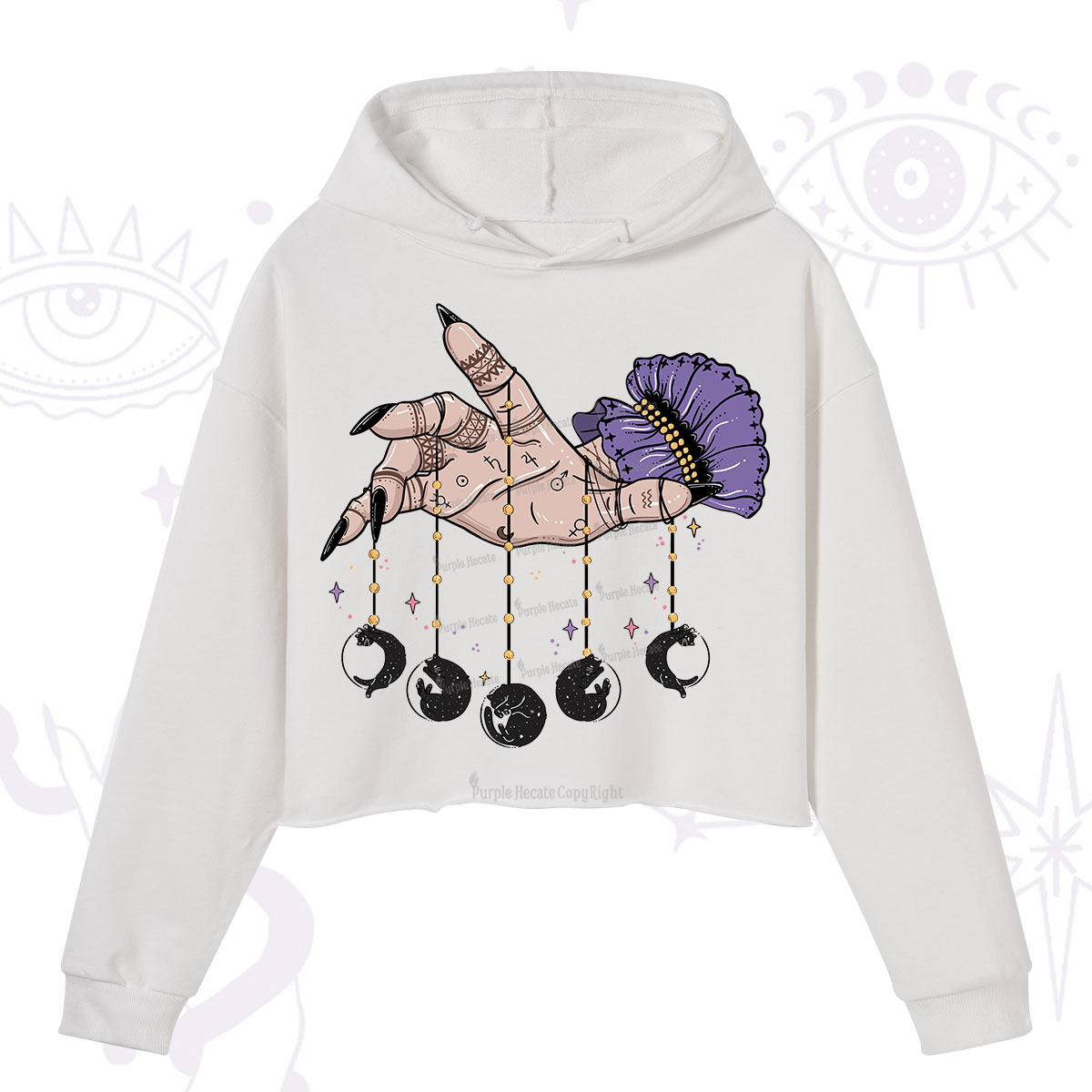 Purplehecate Feline Lunar Phases Crop Hoodie