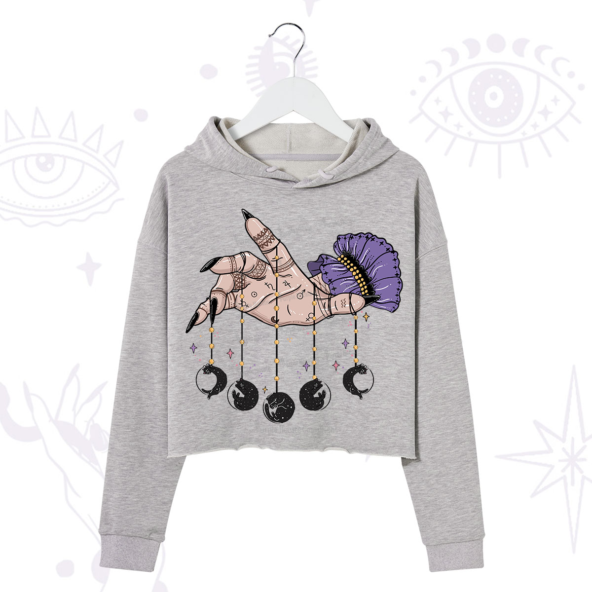 Purplehecate Feline Lunar Phases Crop Hoodie