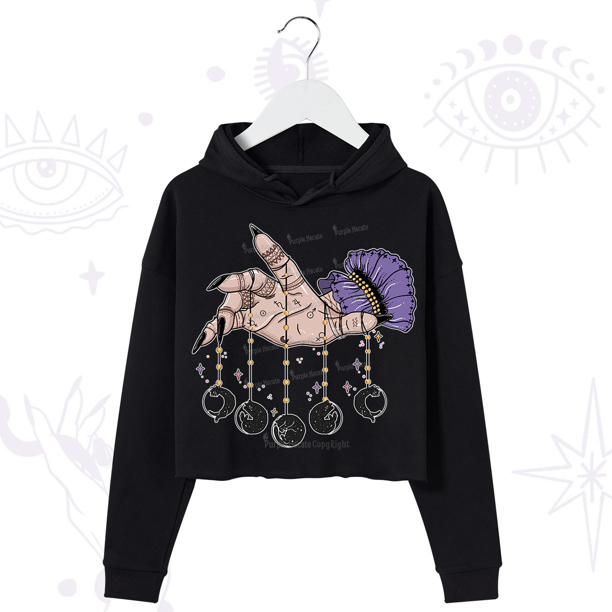 Purplehecate Feline Lunar Phases Crop Hoodie