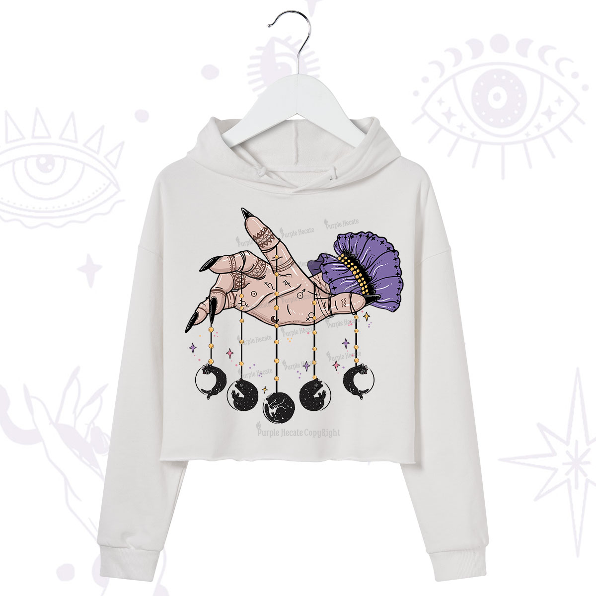 Purplehecate Feline Lunar Phases Crop Hoodie
