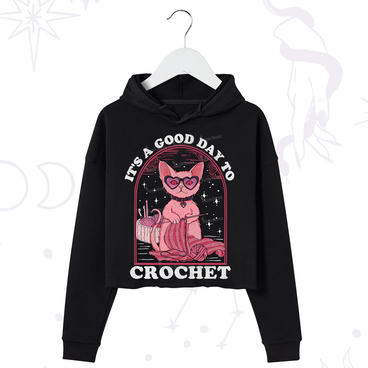 Purplehecate It's A Good Day To Crochet Crop Hoodie