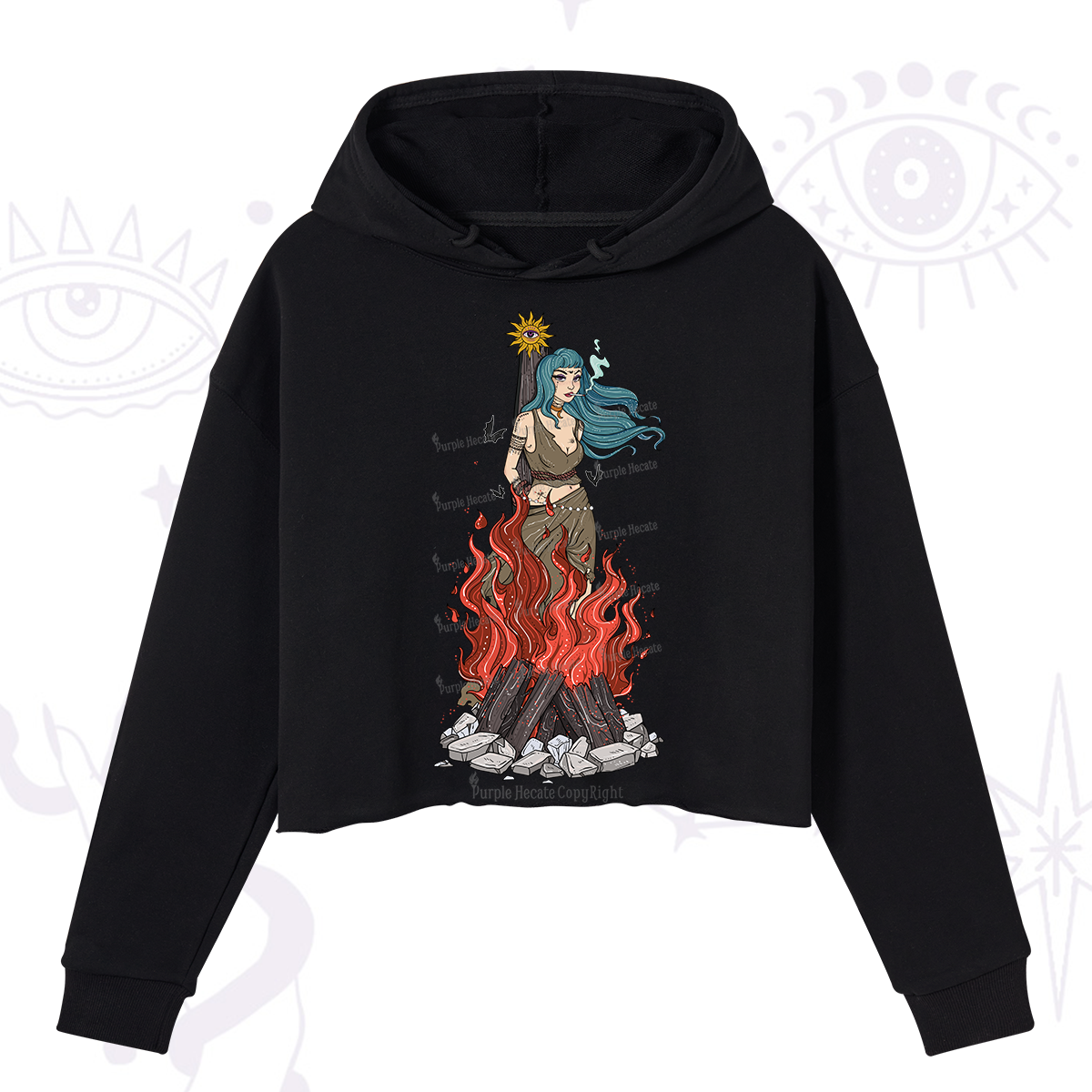 Purplehecate Witchy Woman Burned at the Stake Crop Hoodie