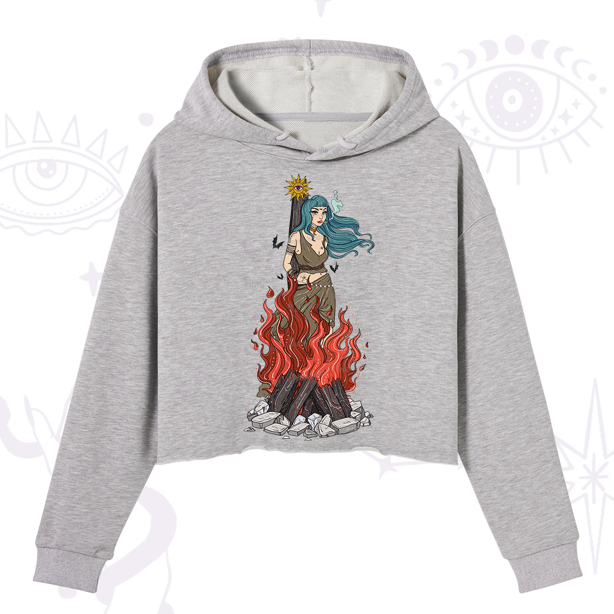 Purplehecate Witchy Woman Burned at the Stake Crop Hoodie