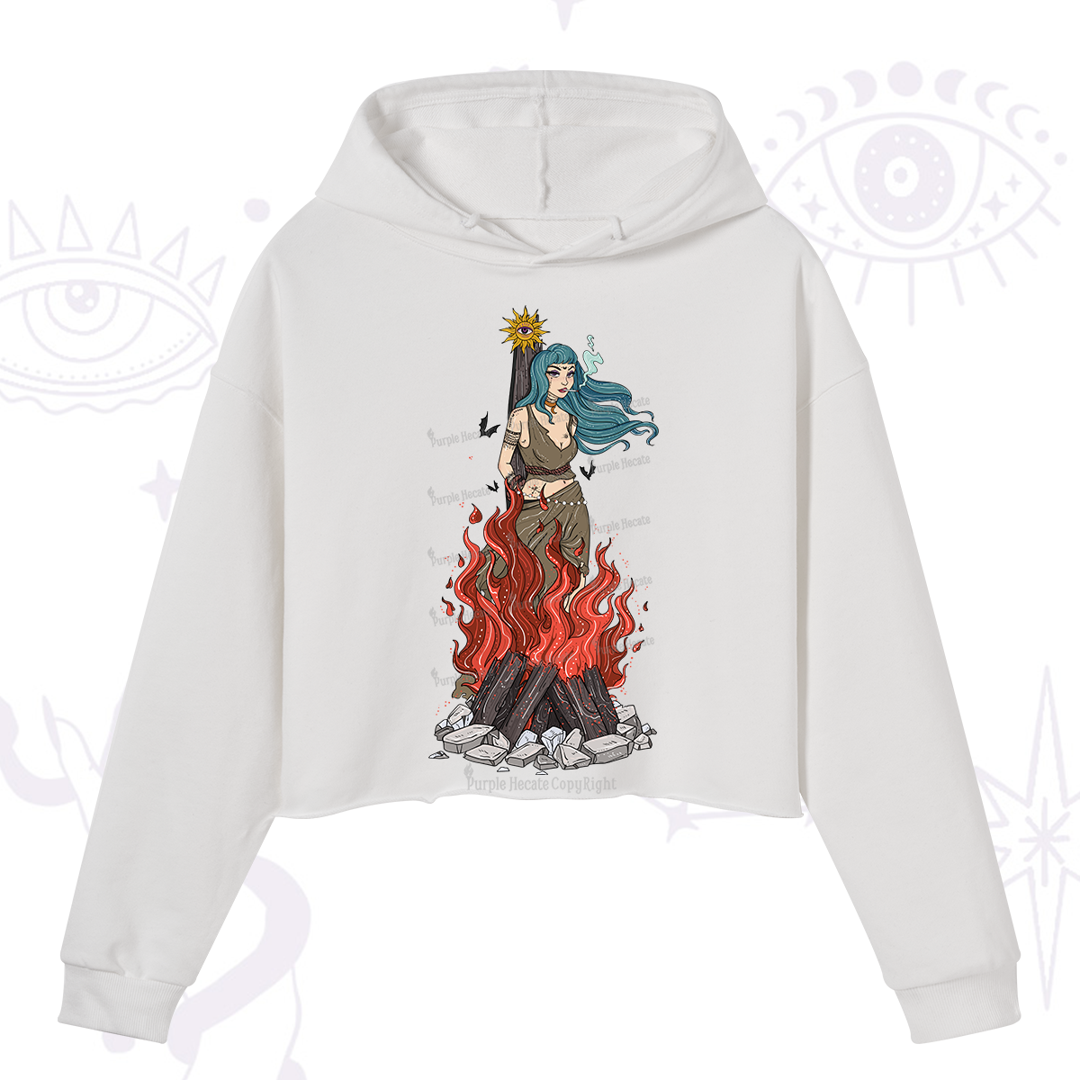 Purplehecate Witchy Woman Burned at the Stake Crop Hoodie