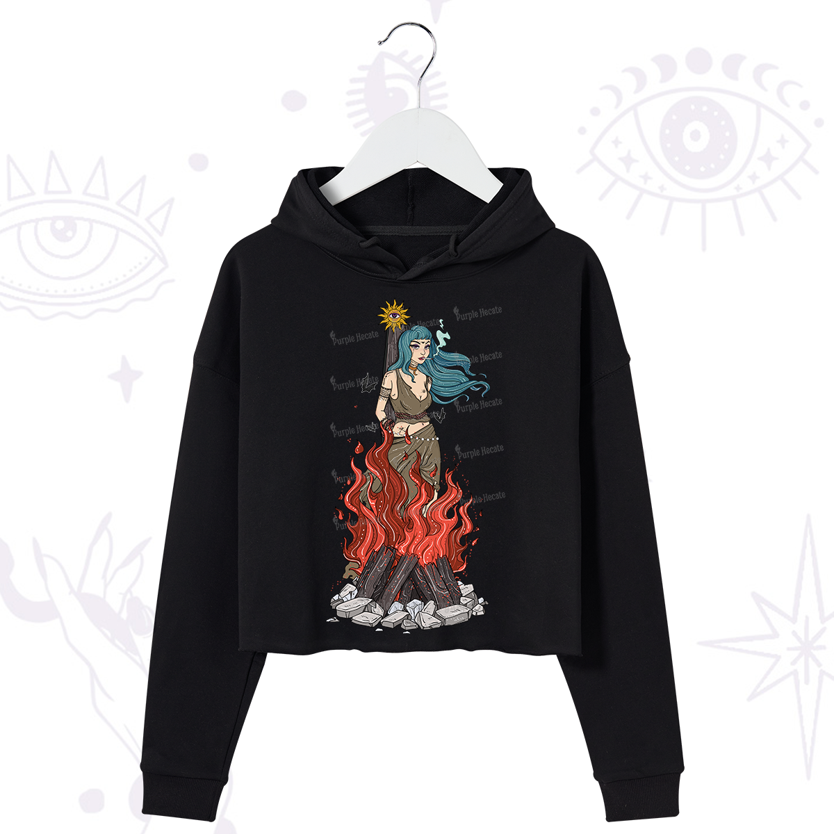 Purplehecate Witchy Woman Burned at the Stake Crop Hoodie
