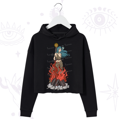 Purplehecate Witchy Woman Burned at the Stake Crop Hoodie