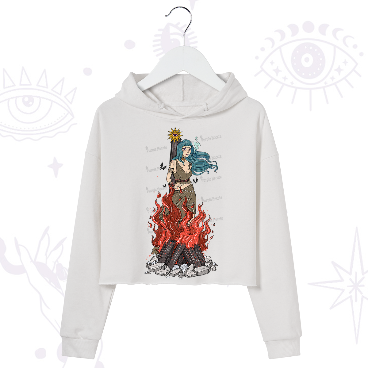 Purplehecate Witchy Woman Burned at the Stake Crop Hoodie