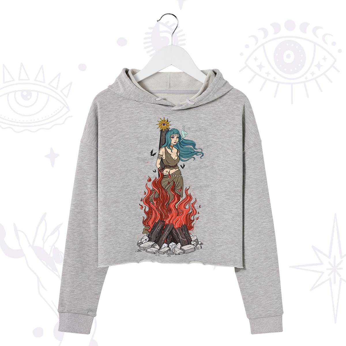 Purplehecate Witchy Woman Burned at the Stake Crop Hoodie