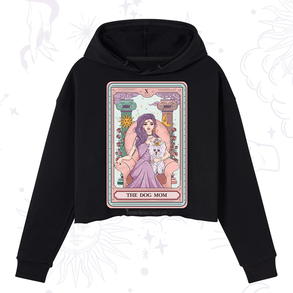 Purplehecate The Cute Dog Mom Tarot Card Crop Hoodie
