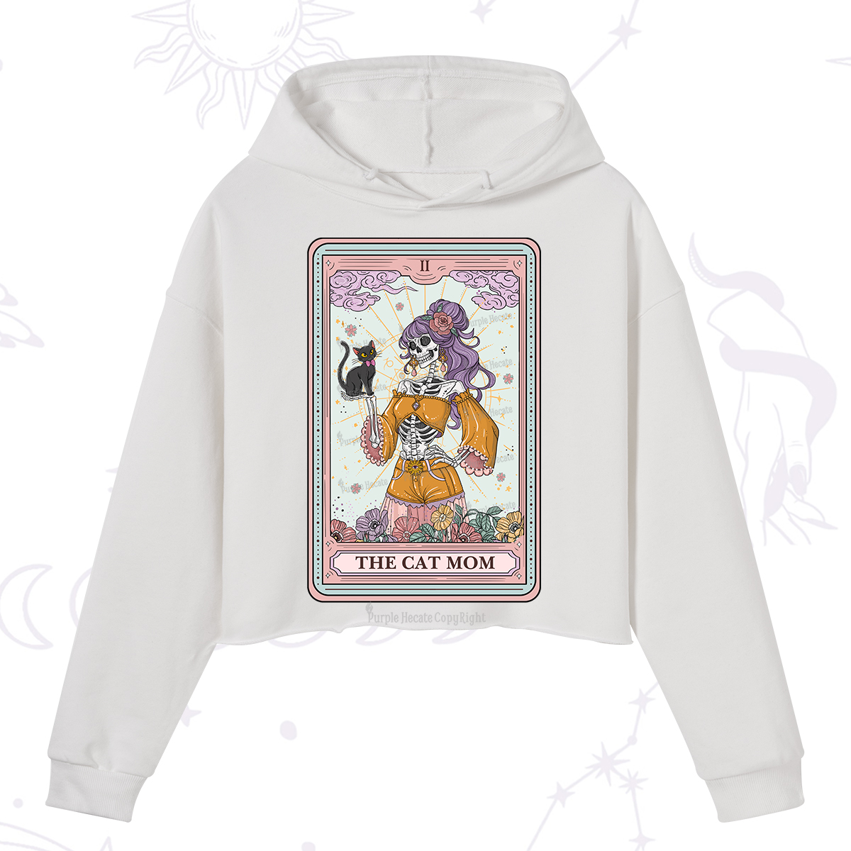 Purplehecate The Skeleton Cat Mom Tarot Card Crop Hoodie