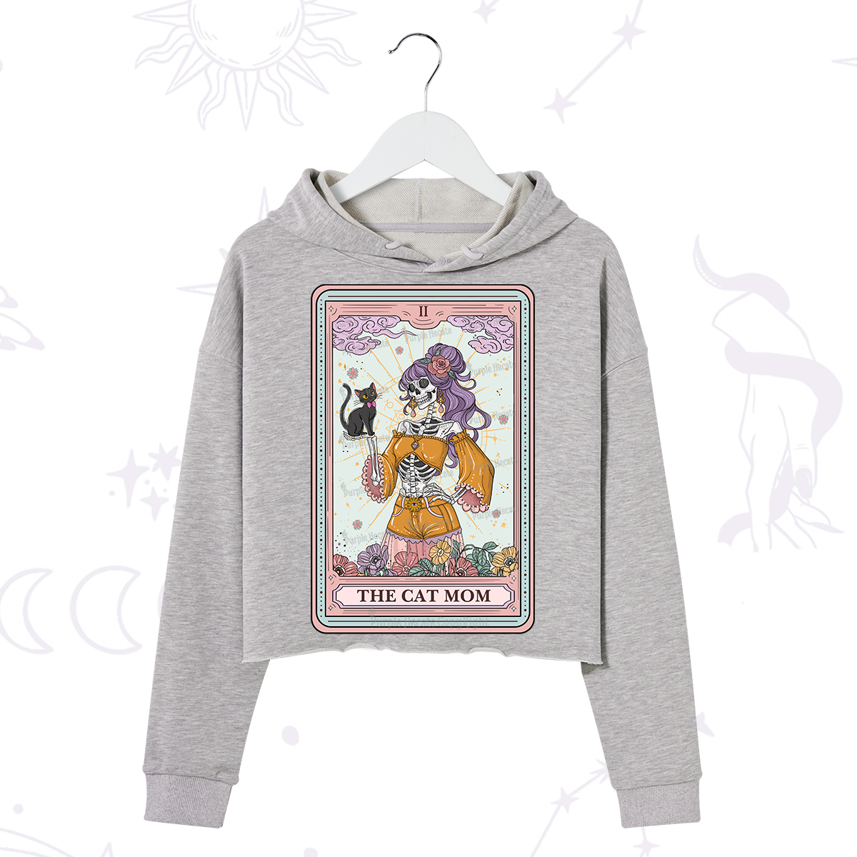 Purplehecate The Skeleton Cat Mom Tarot Card Crop Hoodie