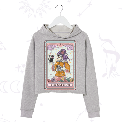 Purplehecate The Skeleton Cat Mom Tarot Card Crop Hoodie