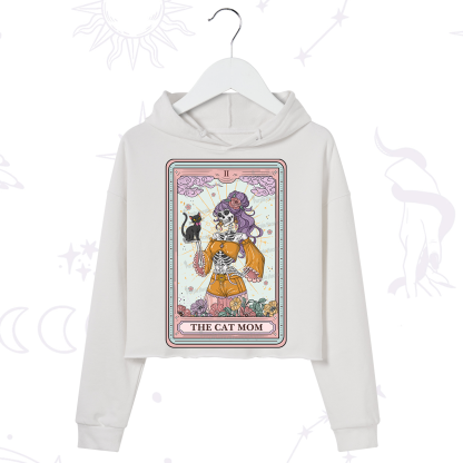 Purplehecate The Skeleton Cat Mom Tarot Card Crop Hoodie